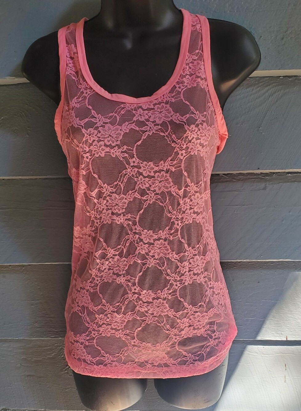 Women's Pink Floral Lace Tank Top